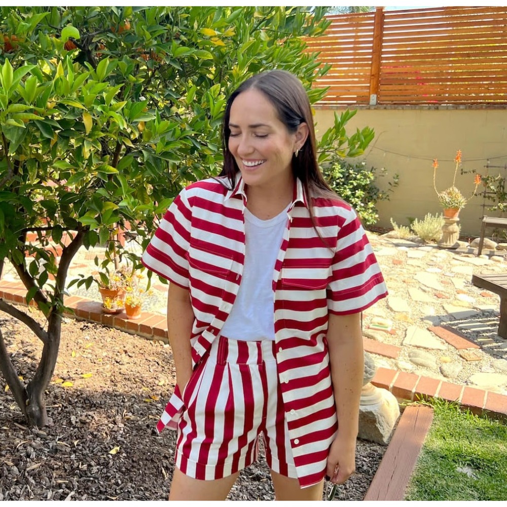 G‎ Label by Goop / GWYN Claudia Red White Striped Button Down Tunic Top Size 0